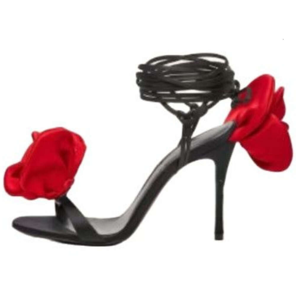 2023 Fashion Slim High Heel Front Back Satin Rose Lace Women's Sandals European And American Show Banquet Shoes Heels Women