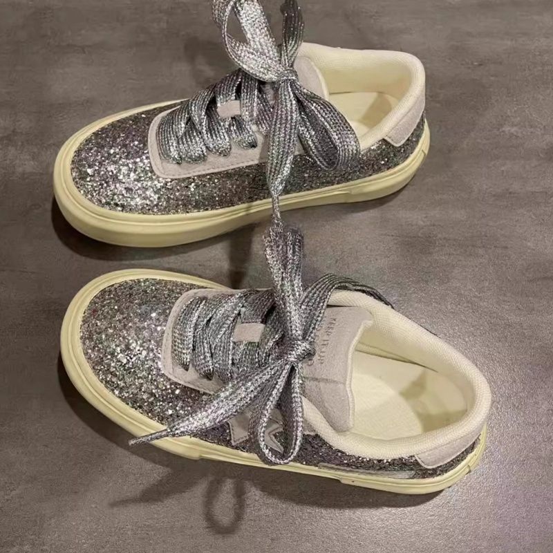 Ddmyoutdoor New Fashion Women Flat Bottom Sneakers Glitter Casual Chunky Platform Board Shoes Outdoor