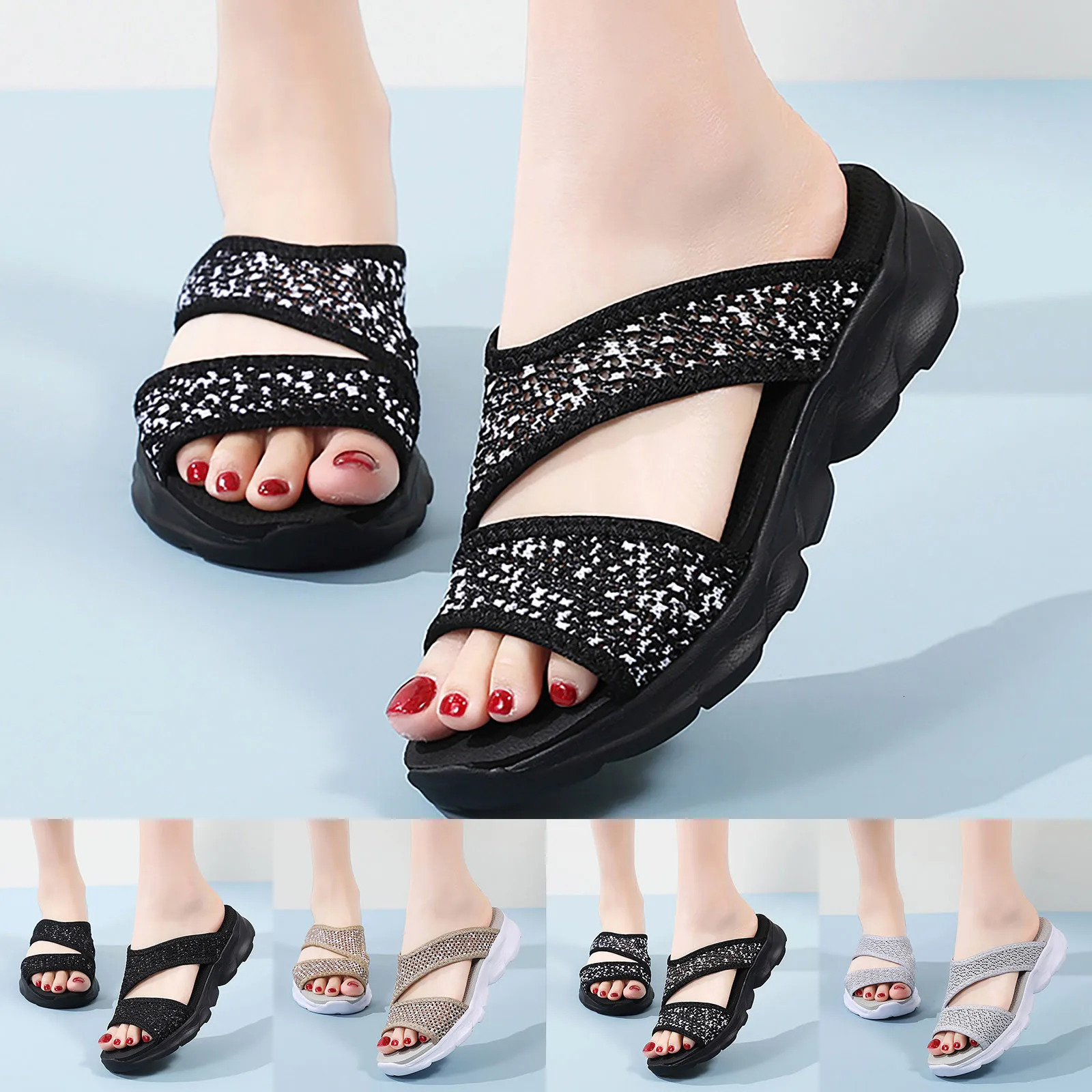 Women Summer Mesh Beach Slip On Sport Hollow Casual Open Toe Flat Soft Bottom Breathable Shoes Sandals Slippers Footwear 240619