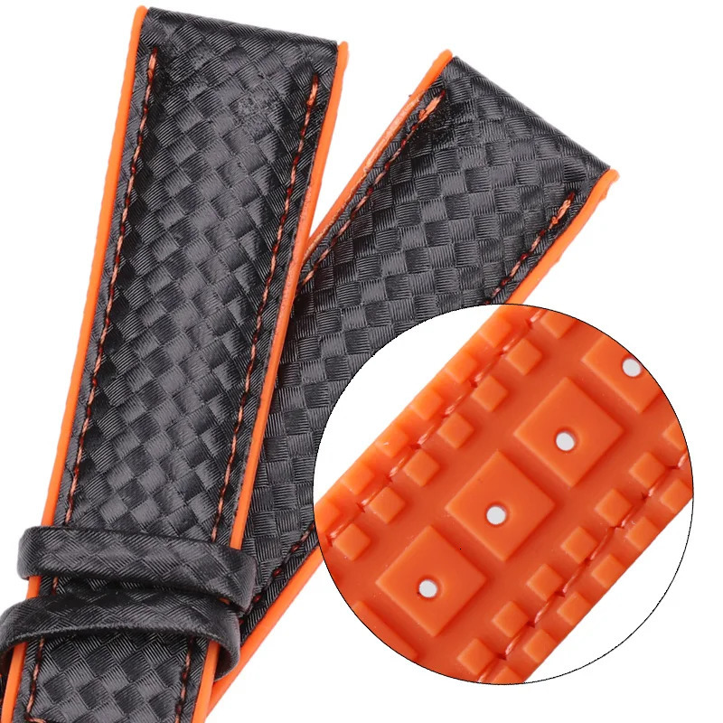 Watchbands Leather Rubber Women Men 18mm 20mm 22mm Watch Strap Bracelet With Steel Buckle Black Yellow Orange 240617