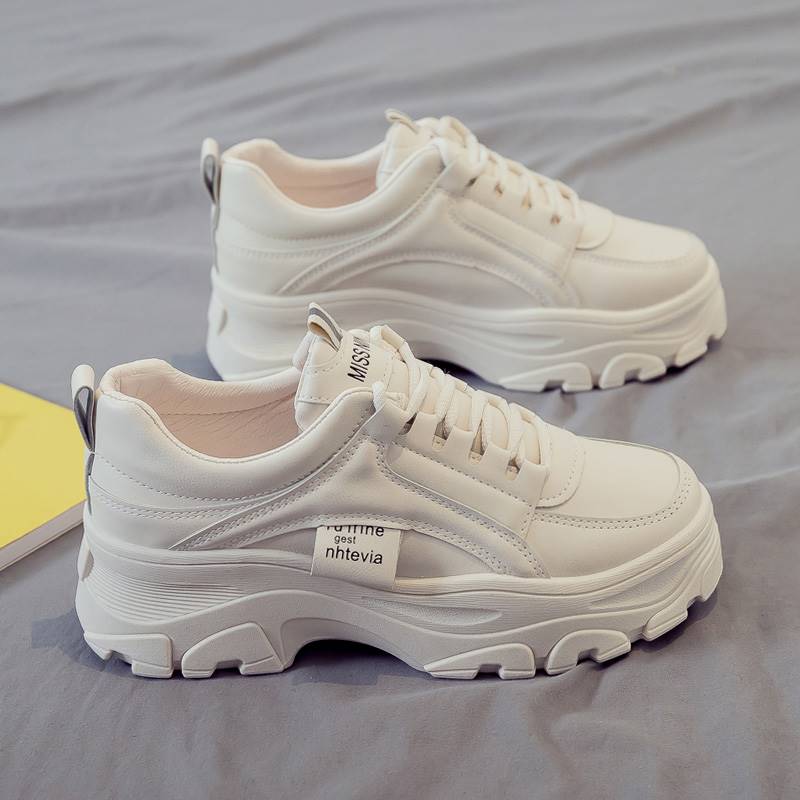 Classical Women Casual Sneakers Lether Elevator Shoes Lace-Up Platform Shoe