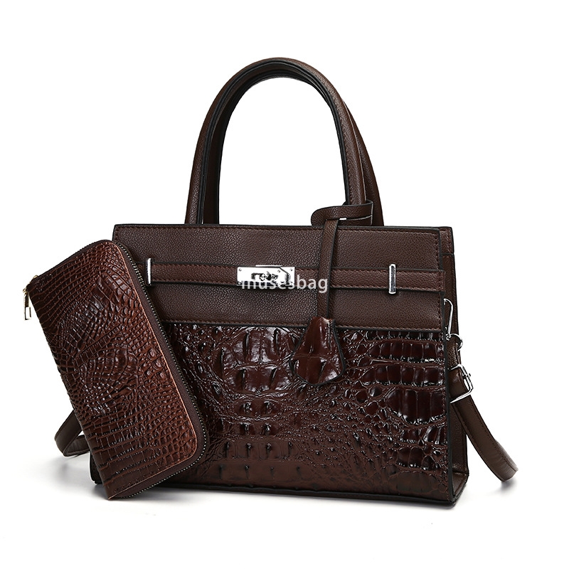 Designer Women High Quality European and American Classic Retro Multi functional Crocodile Pattern Trendy Fashion Large Capacity Versatile Simple Bag 