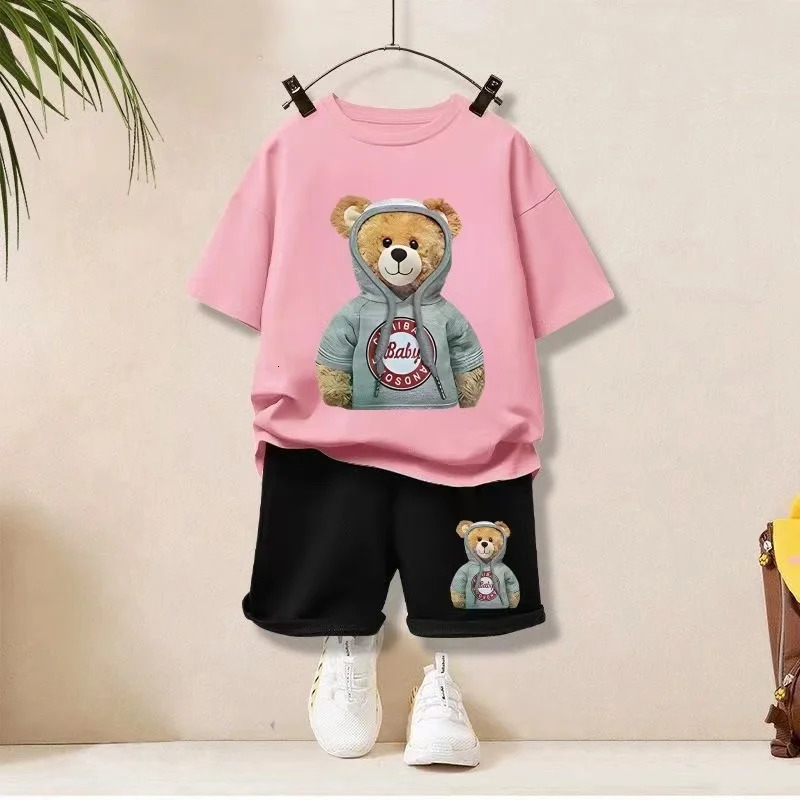 T-shirts Summer Baby Girls Clothes Set Children Boy Cartoon Bear Tshirts and Shorts 2 Pieces Suit Kid Casual Top Bottom Outfit Tracksuit 240619Y250119