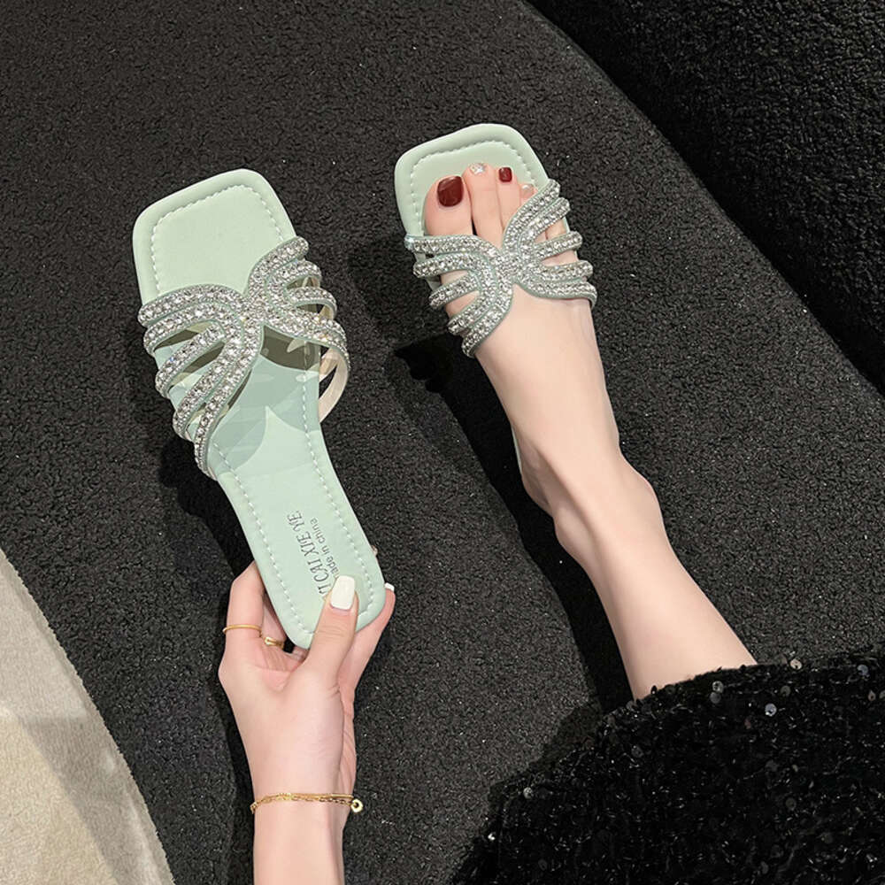 Summer Large Size One Line Women S Water Diamond Small Fragrant Flat Fashion Versatile Slippers Ddmysaturn