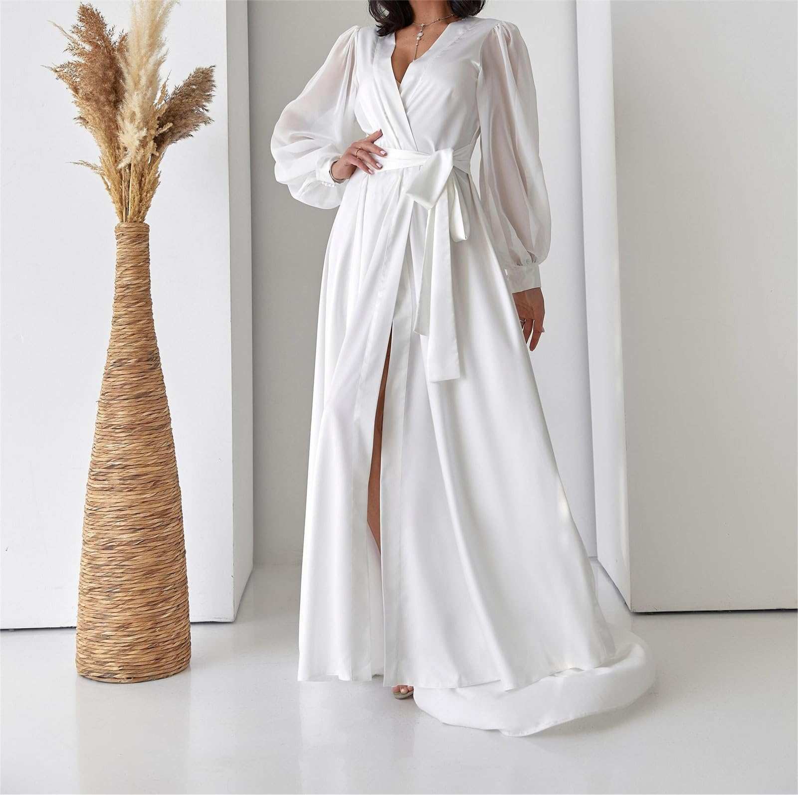 Elegant Bridal Bath Gown Women's Silk Kimono Long Robe Satin Bridesmaid Wedding Sleepwear Beach Blouses Bikini Cover Up Plus Size