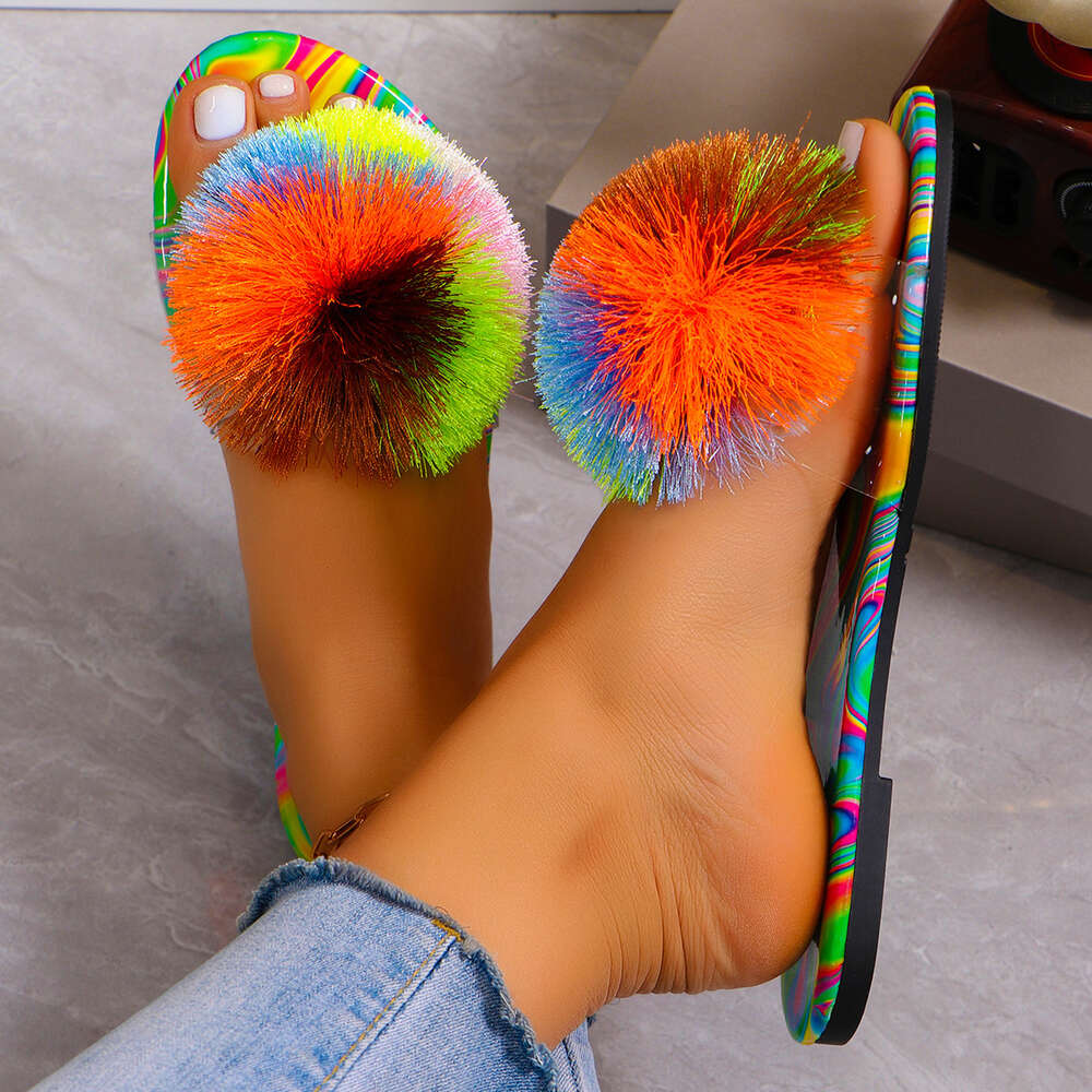Spring Women Large S Flat Rainbow Slippers Ddmysaturn