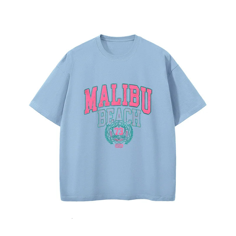 MALIBU BEACH Letter Printed Women T shirt Summer Female Fashion Trend Short Sleeve Tees Oversized ONeck Harajuku Clothing Tees 240618