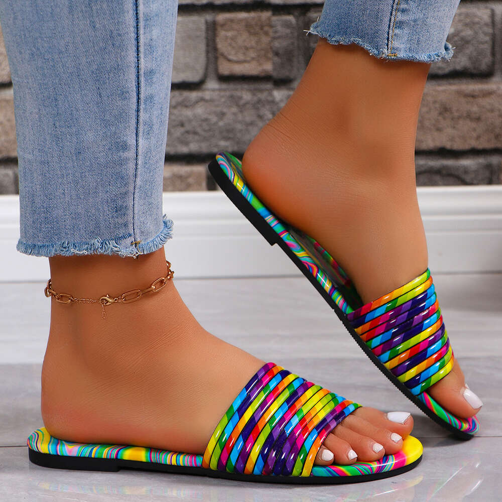 Spring Women Large S Flat Rainbow Slippers Ddmysaturn