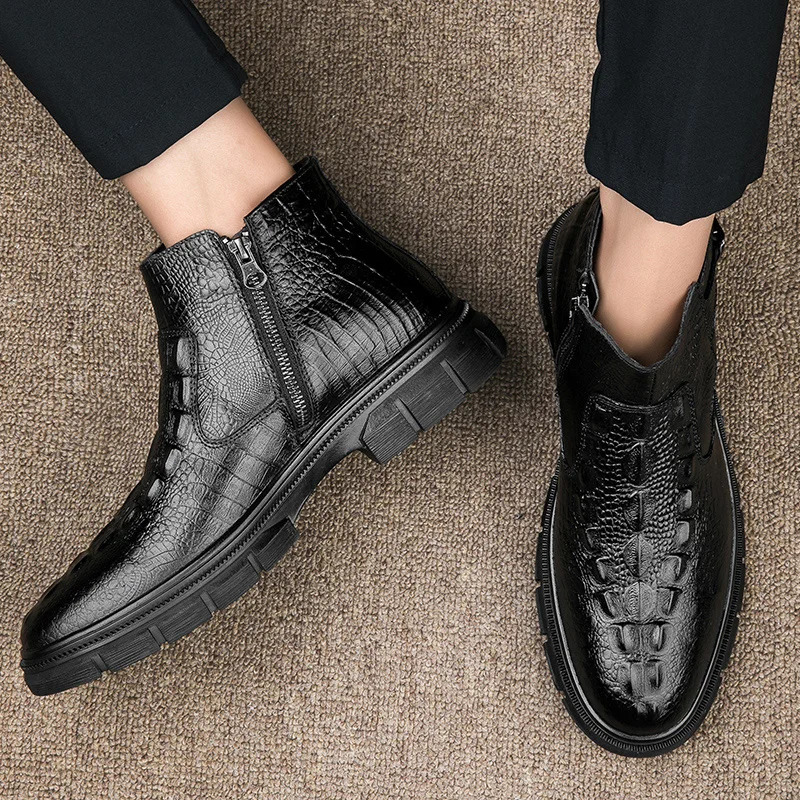 Chelsea Shoes for Men's Fashion Cotton Shoes Mens Thick Soled Ened Genuine Leather Comfort Casual Snow Boots Zapatillas Hombre 240619