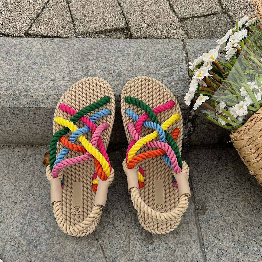 Summer Large Size New Women S Rainbow Dopamine Small Fresh Knitted Rope Sandals Ddmysaturn