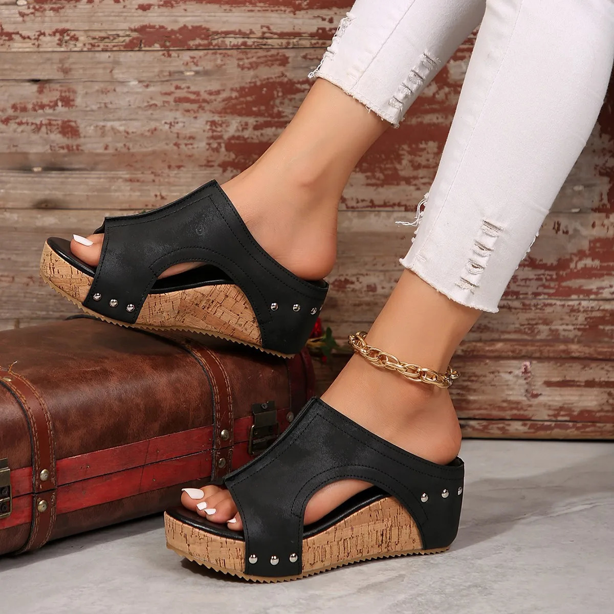 Women Toe Clogs Open Summer Wedge Sandals Fashion Woman Breathable Comfortable Sandal Casual Slippers Large Size Female Footwear