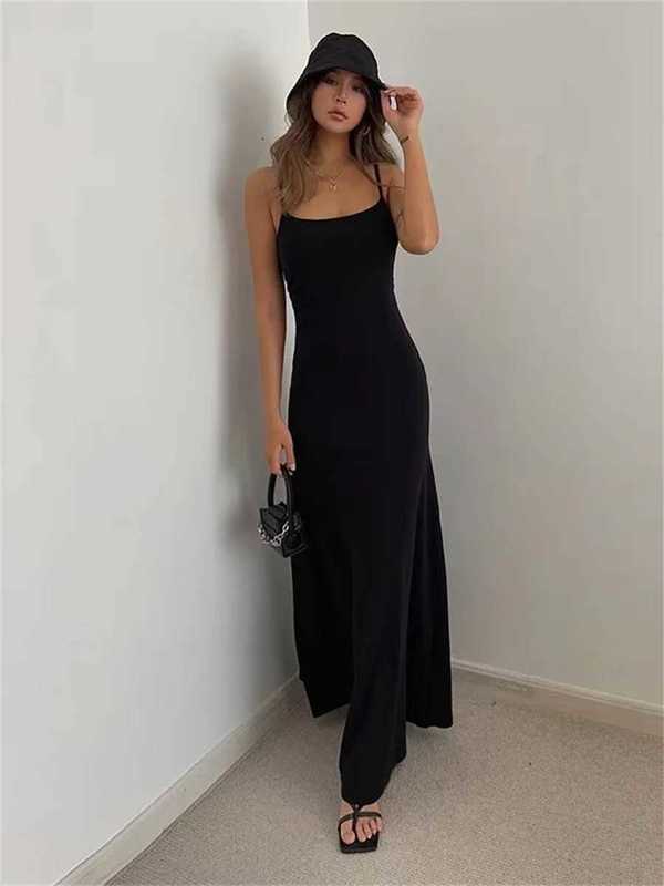 Basic Casual Dresses Woman Spring Summer Style Bodycon Y Sleeveless Strap Split Sheath Dress Vestidos Ss161