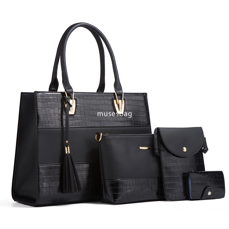 High quality women's designer classic multifunctional large capacity handbag fashionable tassel bag trendy one shoulder diagonal cross four piece