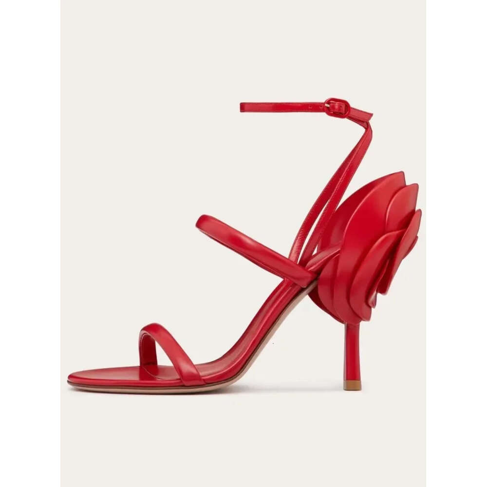 2024 Summer New Slim High Heels Rose Blossom Sandals Fashion Sexy Party Wedding 34-47 Large Women's Shoes