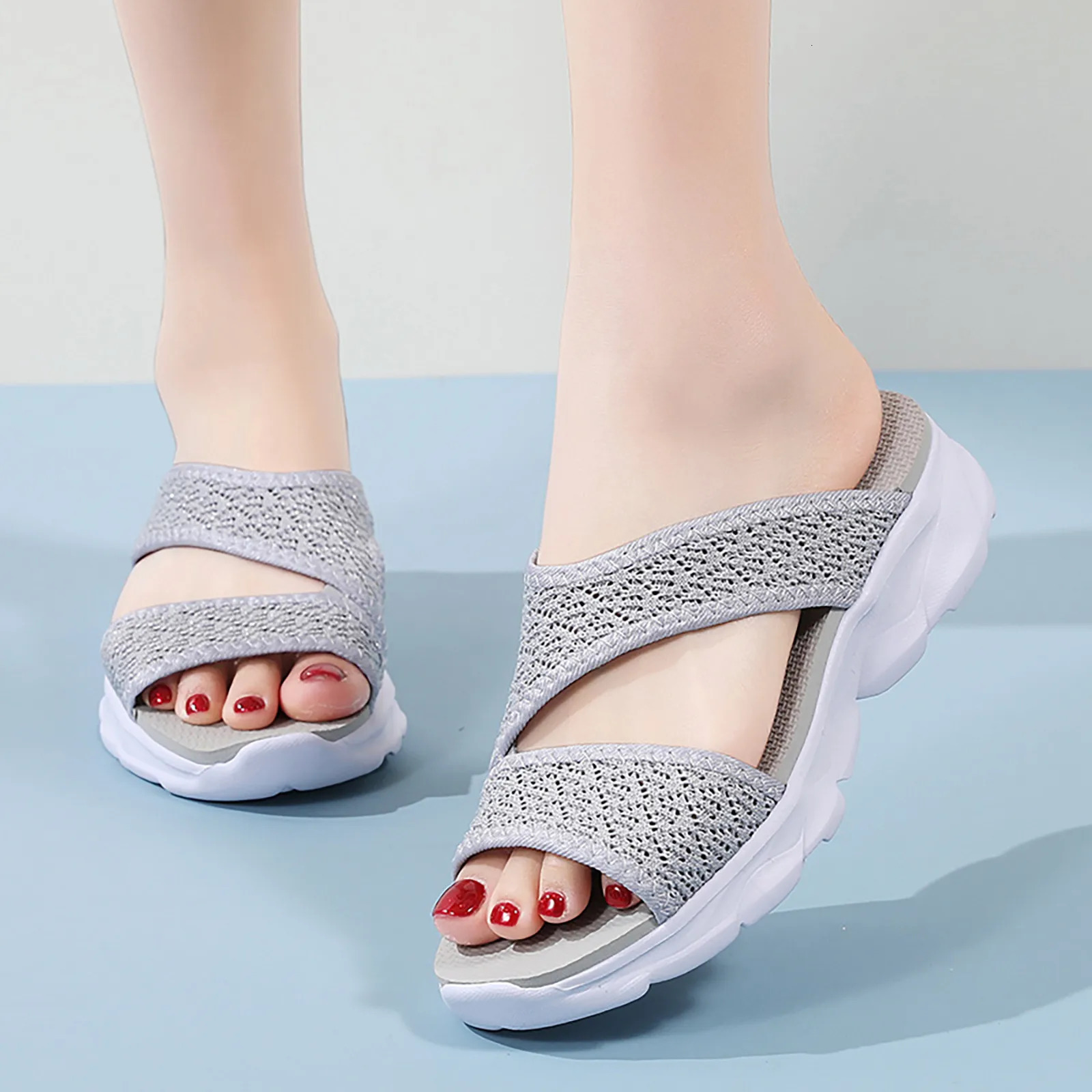 Women Summer Mesh Beach Slip On Sport Hollow Casual Open Toe Flat Soft Bottom Breathable Shoes Sandals Slippers Footwear 240619
