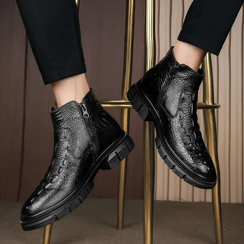 Chelsea Shoes for Men's Fashion Cotton Shoes Mens Thick Soled Ened Genuine Leather Comfort Casual Snow Boots Zapatillas Hombre 240619