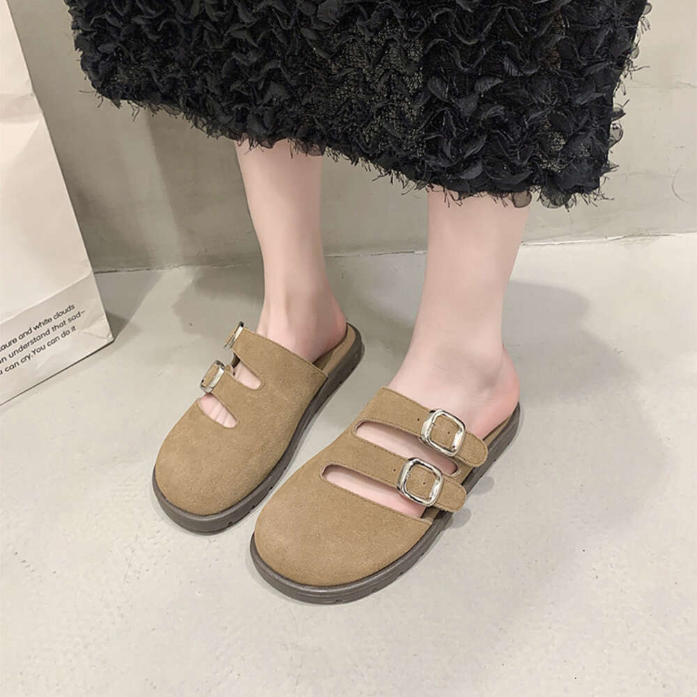 New Women Large S Head British Style Muller Reverse Velvet Buckle Sandals Lazy Slippers Ddmysaturn