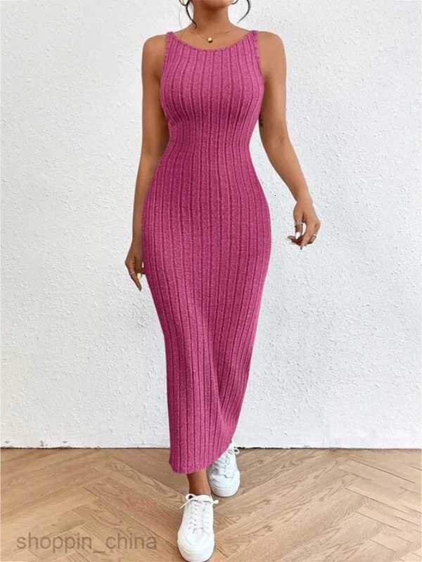 Basic Casual Dresses Backless Knit Bodycon Long Dress Women's Summer Sleeveless O Neck Tank Dress Street Vacation Beach Casual Sundress
