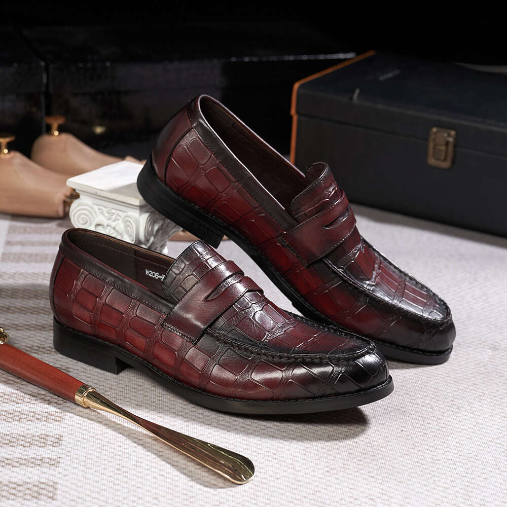 Fashion Mens Penny Loafers Genuine Leather Casual Loafer Red Crocodile Pattern Office Wedding Party Slip On Dress Shoes For Men