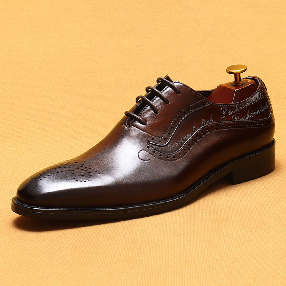 Leather Genuine Pointed Hand Painted Men S Shoes Business Dress Pointed Carved Block Oxford Ddmysaturn