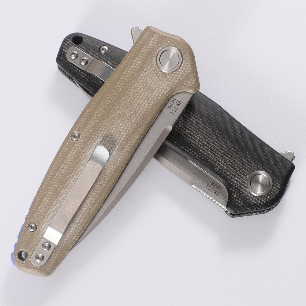 High End Flipper Folding Knife 14C28N Stone Wash Drop Point Blade CNC Micarta Handle Ball Bearing Outdoor Camping Hiking EDC Pocket Knives