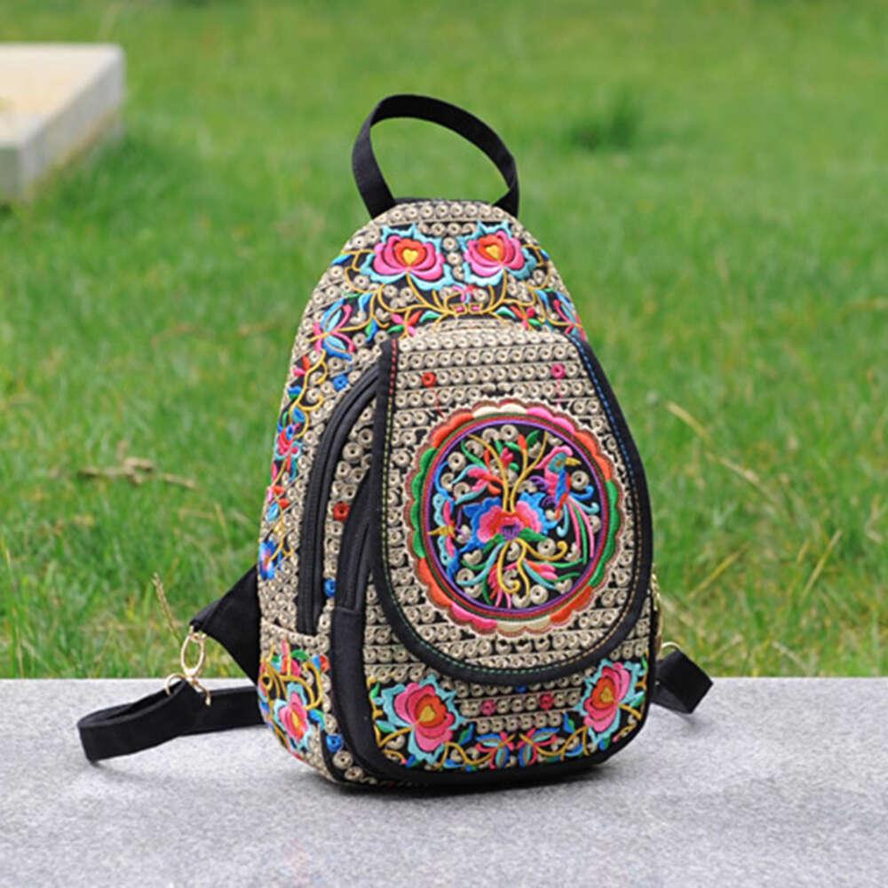 Women's Mini Embroidery Backpack, Backpack With Detachable Strap, Ethnic Style Versatile Multifunction Chest Bag H6.19#24 ddmySept