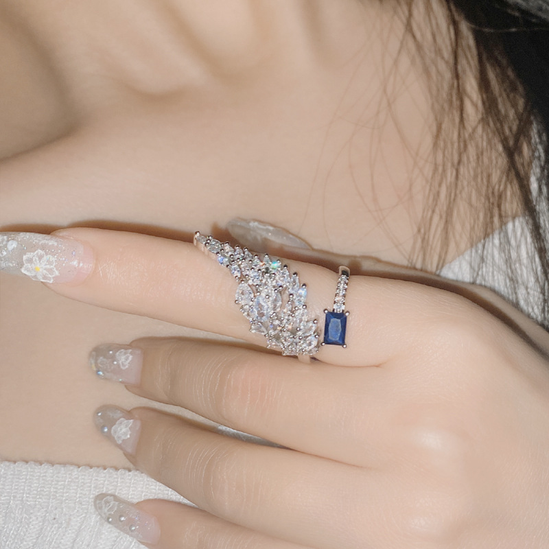 Sterg Marquise White Topaz Ring: Elegant Wedding Band for Women, Sier Sapphire CZ Angel Wing Design, Party & Goddess Style Jewelry Gift