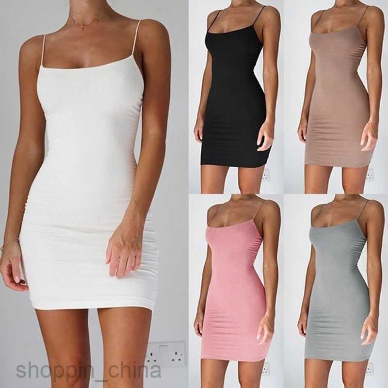 Casual Dresses S-5XL Summer New Pure Color Sundress Sexy Strap Camisole Mini Dress Women Club Party Dresses Bodycon Club Dress