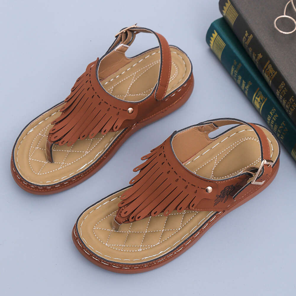 Women Large Size S Tassel Clip Toe Flat Sandals Roman Sandals Ddmysaturn