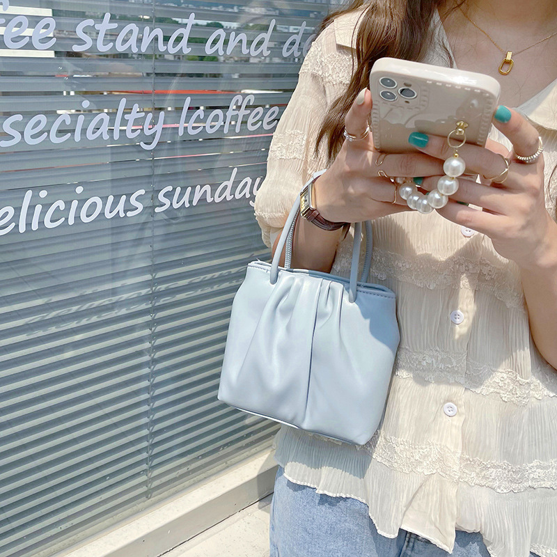 Square pleated versatile small bag for women spring and summer new soft handheld casual Korean version single shoulder crossbody bag trend