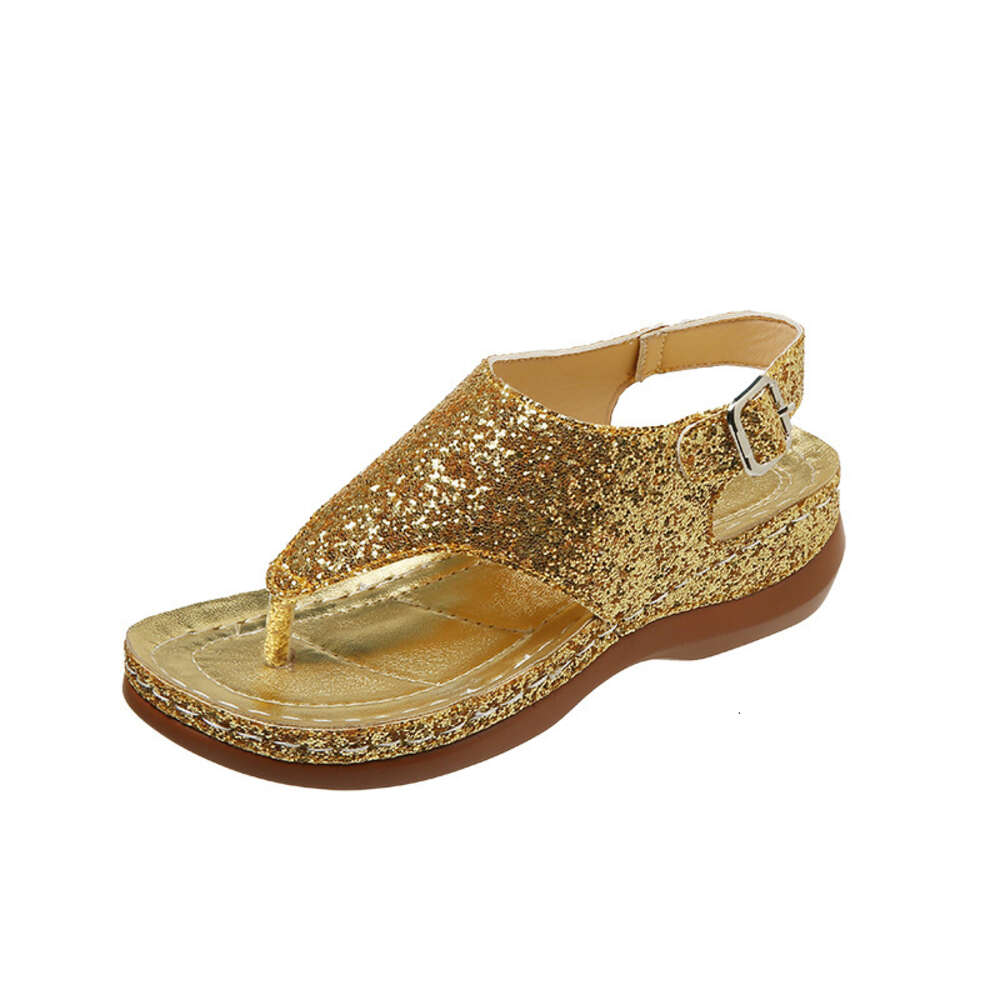 Size For Large Women S Fashion Sequin Clip Toe Buckle With Herringbone Flat Sole Sandals Ddmysaturn