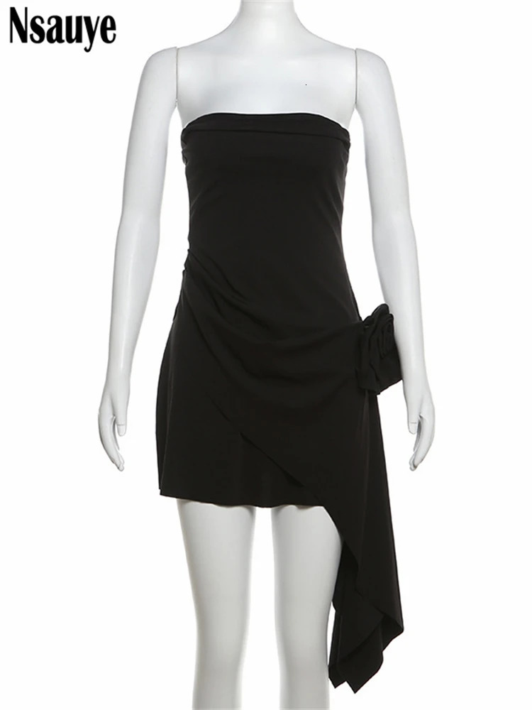 Nsauye White Women Strapless Backless Bodycon Tube Mini Party Evening Dresses Sexy Club Summer Elegant Women Flower Dress 240618