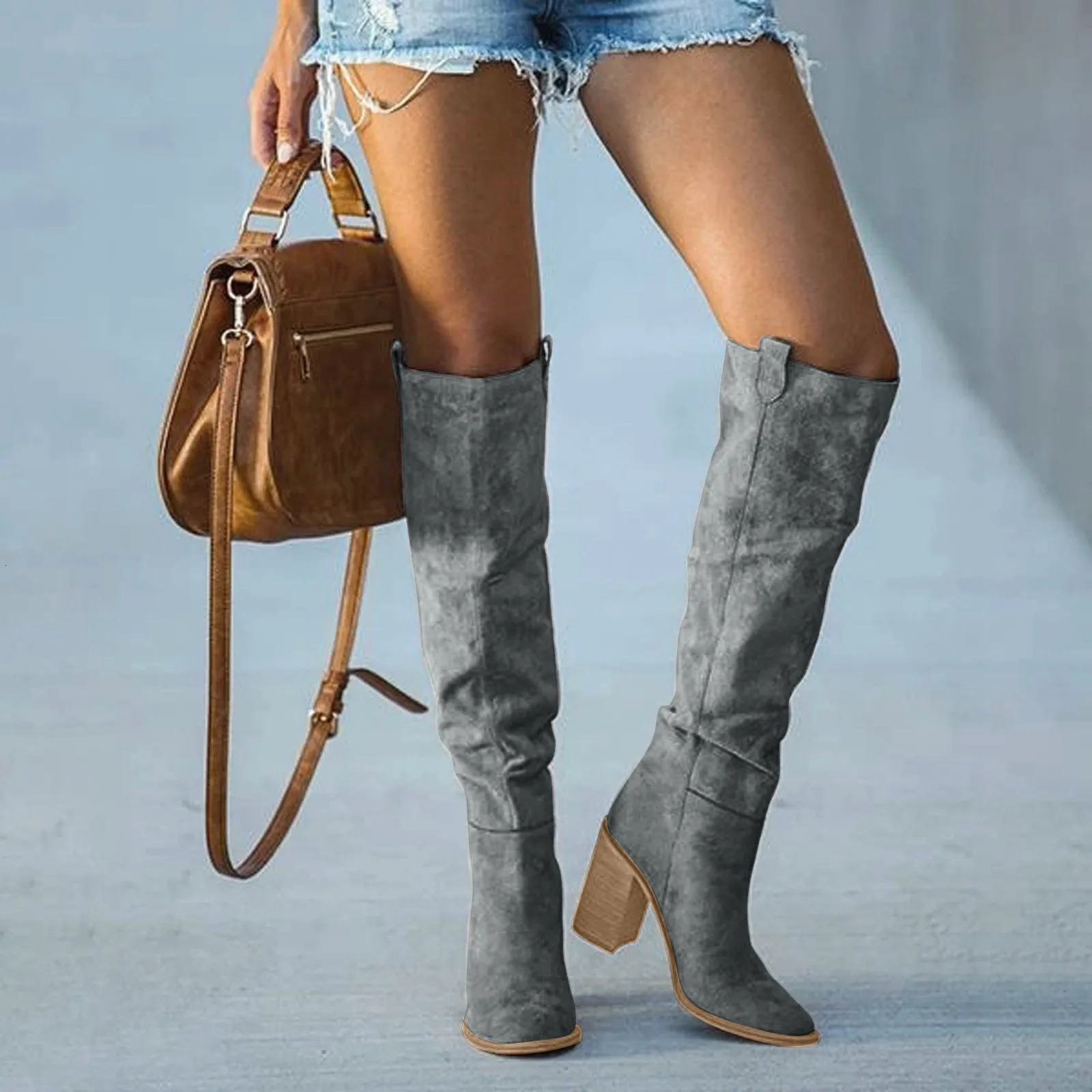 Women Fashion Casual Vintage Retro Long Knee-high Cowboy Boots Square Heel Shoes Boot Woman Bottes Femme Botas De Mujer Zapatos 240619
