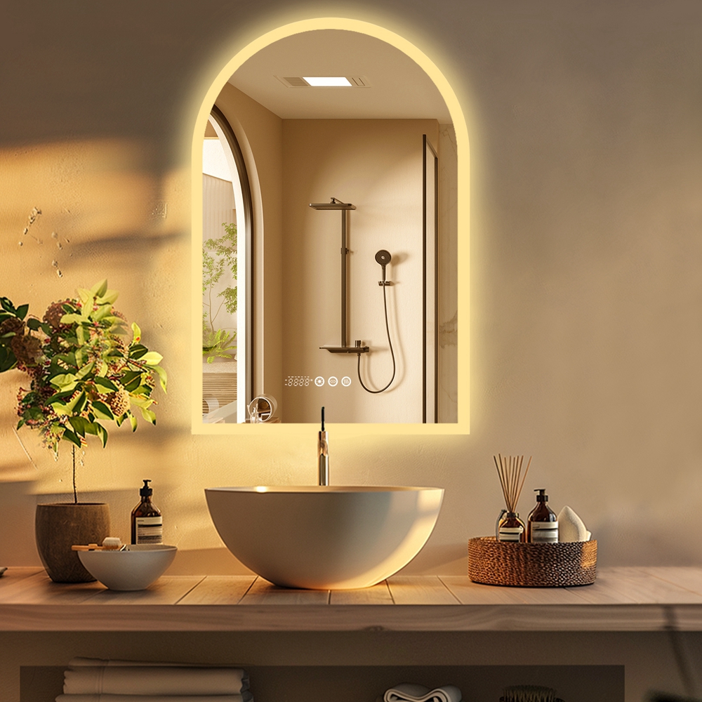 LUVODI Led Bathroom Mirror with Lights: Dimmable Wall Mirror Smart Vanity Mirror with Backlight, Anti-fog, Temperature, Date and Time, 3 Color Lights 