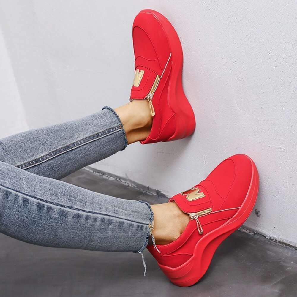 Women Large Size S Sponge Cake Bottom Side Zipper Shoes One Foot Push Sports Ddmysaturn