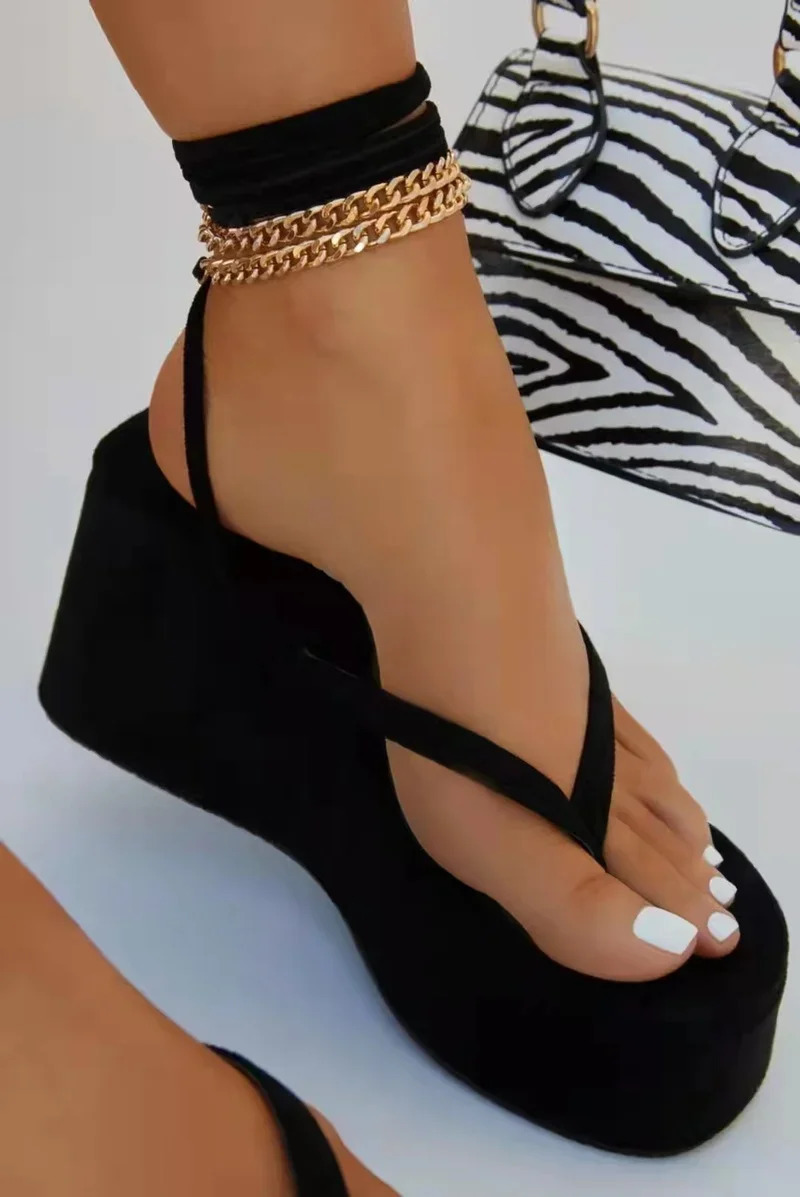 Sexy Wedges Sandals Womens Shoe Female Metal Chain Fashion Platform Shoes 2024 Summer Ladies Clip Toe Ankle Strap Casual Sandal 240619