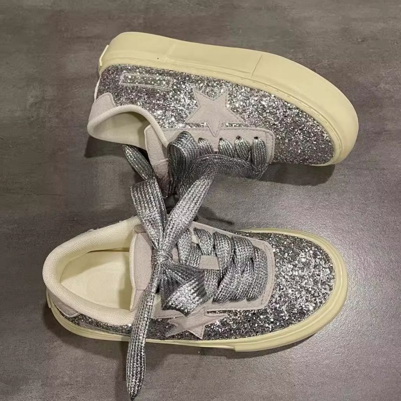 Ddmyoutdoor New Fashion Women Flat Bottom Sneakers Glitter Casual Chunky Platform Board Shoes Outdoor