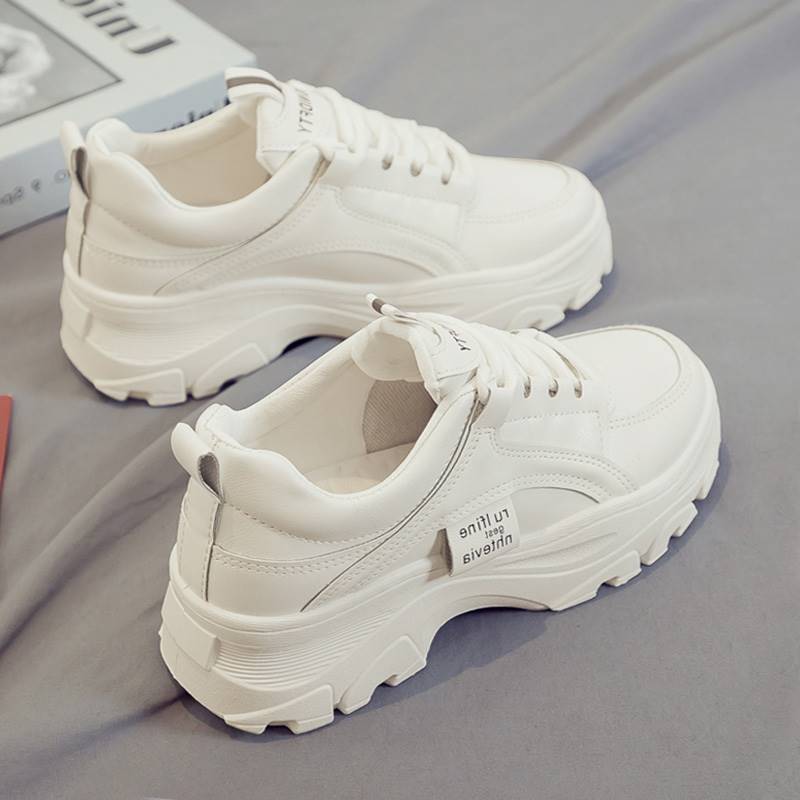 Classical Women Casual Sneakers Lether Elevator Shoes Lace-Up Platform Shoe
