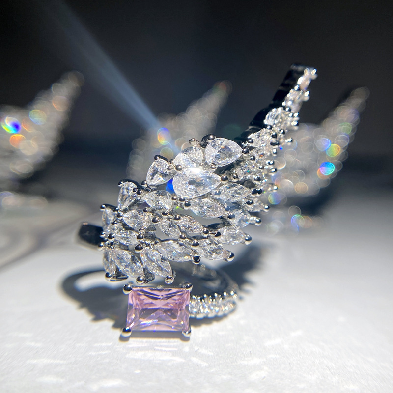 Sterg Marquise White Topaz Ring: Elegant Wedding Band for Women, Sier Sapphire CZ Angel Wing Design, Party & Goddess Style Jewelry Gift