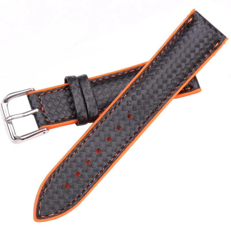 Watchbands Leather Rubber Women Men 18mm 20mm 22mm Watch Strap Bracelet With Steel Buckle Black Yellow Orange 240617