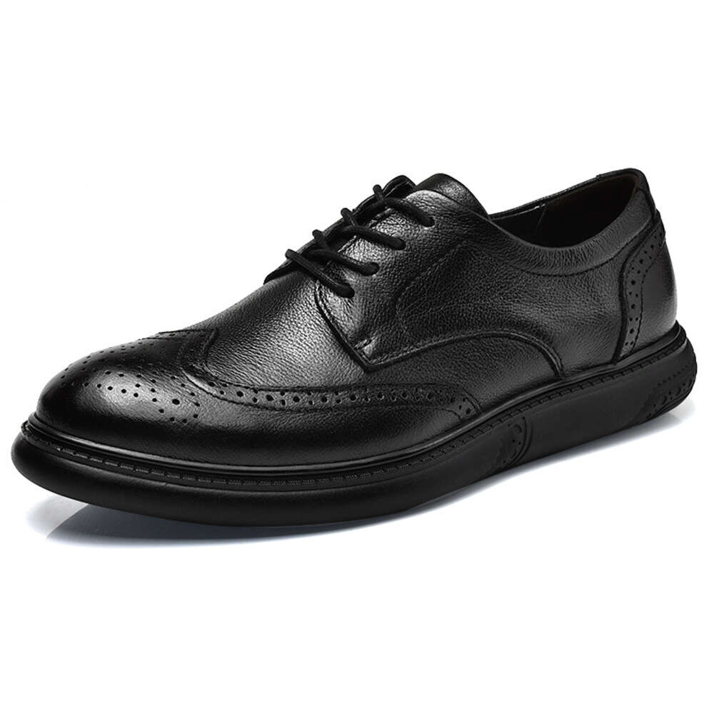 Block Men S Low Cut Top Layer Cowhide Upper Large Sized Casual Shoes Black Carved Business Leather Ddmysaturn