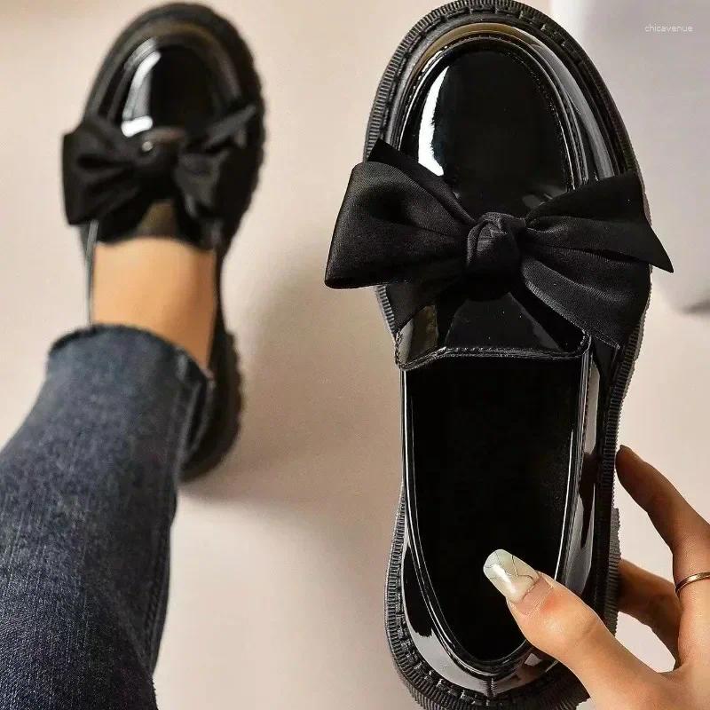 Dress Shoes Ladies 2024 Brand Loafers Women's High Heels Classics Daily Pumps Women Bow Tie Round Toe Square Heel Slip On