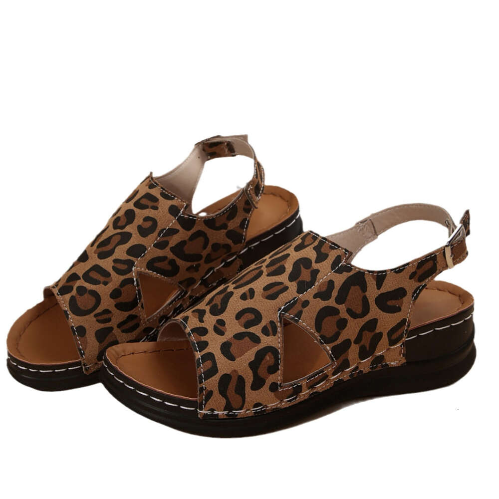 Summer Large Size New Women S Wild Leopard Pattern Fashion Slope Heel Sandals Ddmysaturn