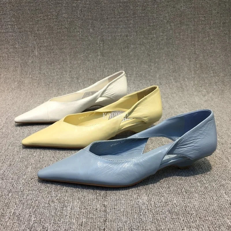2024 Shoes Comfortable Womens Summer Footwear Moccasins Blue Low Heels Elegant Pointed Toe High Quality Young 240617