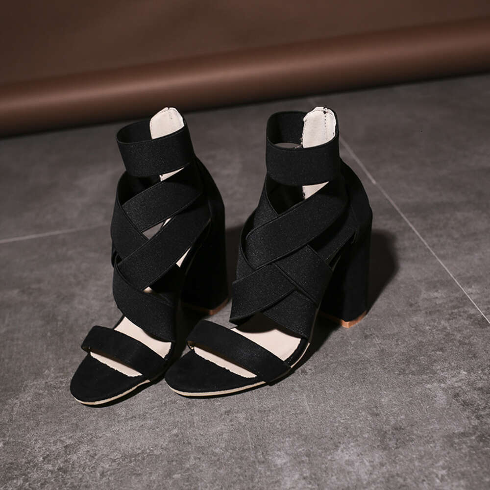 Summer Large Size Women S Suede Strap Hollowed Out Fashionable Instagram Sandals Horseshoe Heels Ddmysaturn
