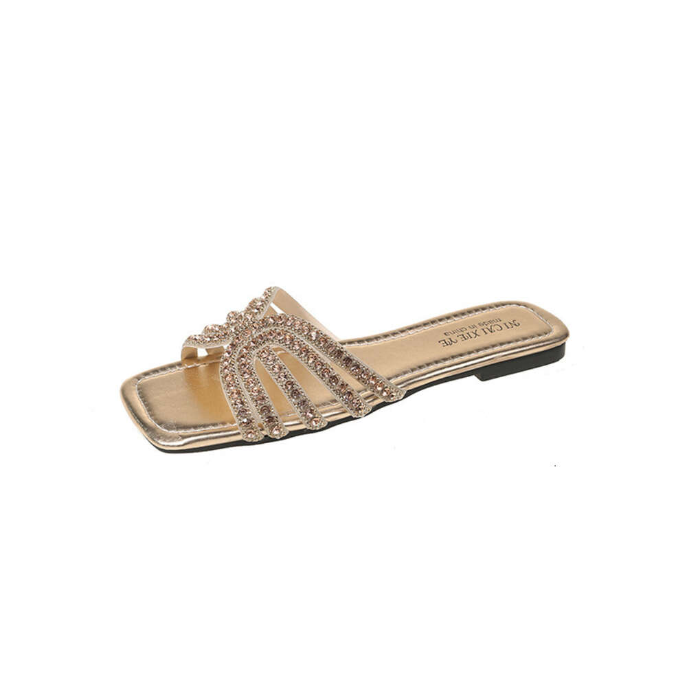Summer Large Size One Line Women S Water Diamond Small Fragrant Flat Fashion Versatile Slippers Ddmysaturn