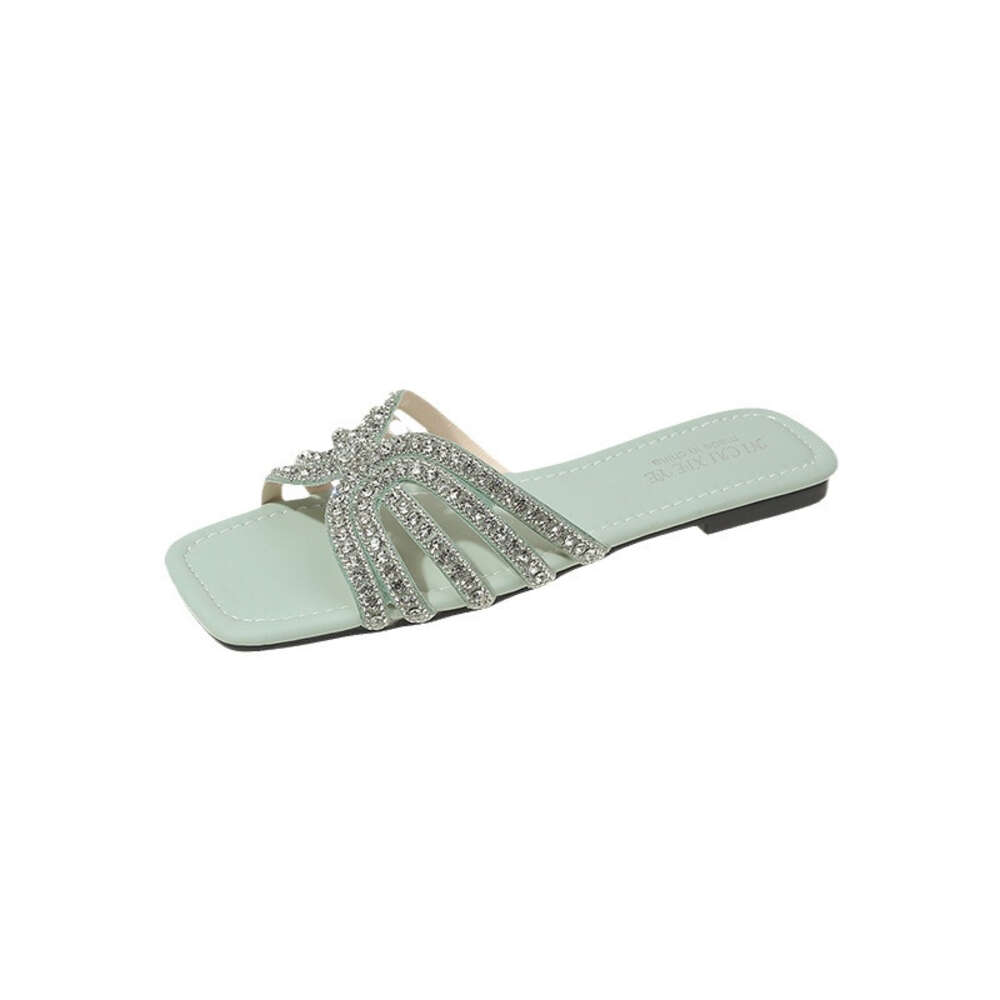 Summer Large Size One Line Women S Water Diamond Small Fragrant Flat Fashion Versatile Slippers Ddmysaturn