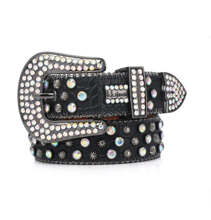fashion diamond bb simon belt Bling studded crystal belt Casual woman Leather designer for man lady belts punk Belts Mens rock Luxurys rhinestone buckle