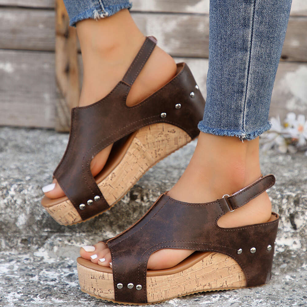 Size For Large With Fish Beak Rivet Slope Heels Sandals Women Shoes Ddmysaturn