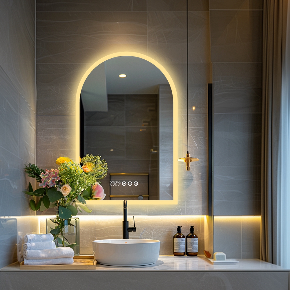 LUVODI Led Bathroom Mirror with Lights: Dimmable Wall Mirror Smart Vanity Mirror with Backlight, Anti-fog, Temperature, Date and Time, 3 Color Lights 